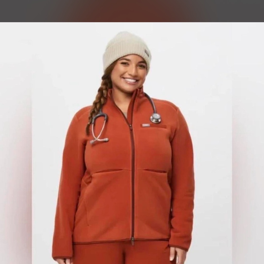 Figs Rust Zip-Up Fleece Jacket